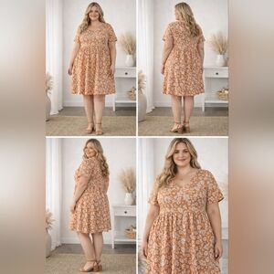 Noracora Orange and Cream Floral Above The Knee Dress
